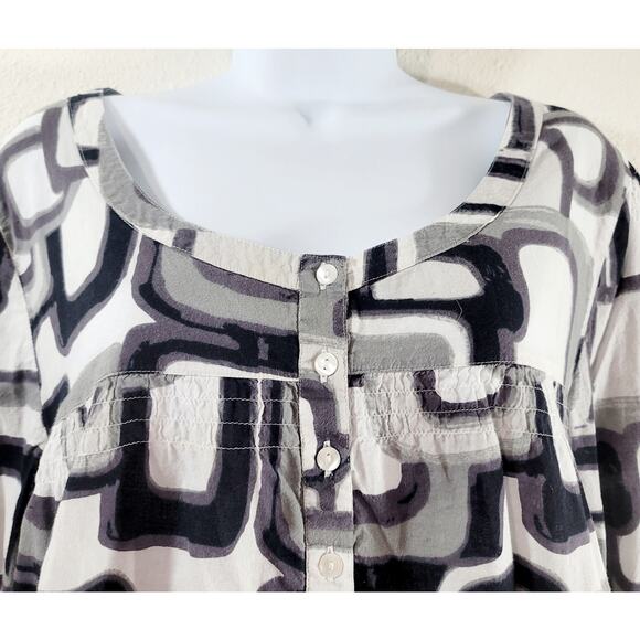 A.N.A A New Approach Black Gray White Geo Print Henley Top XL Lightweight Soft - Picture 5 of 6